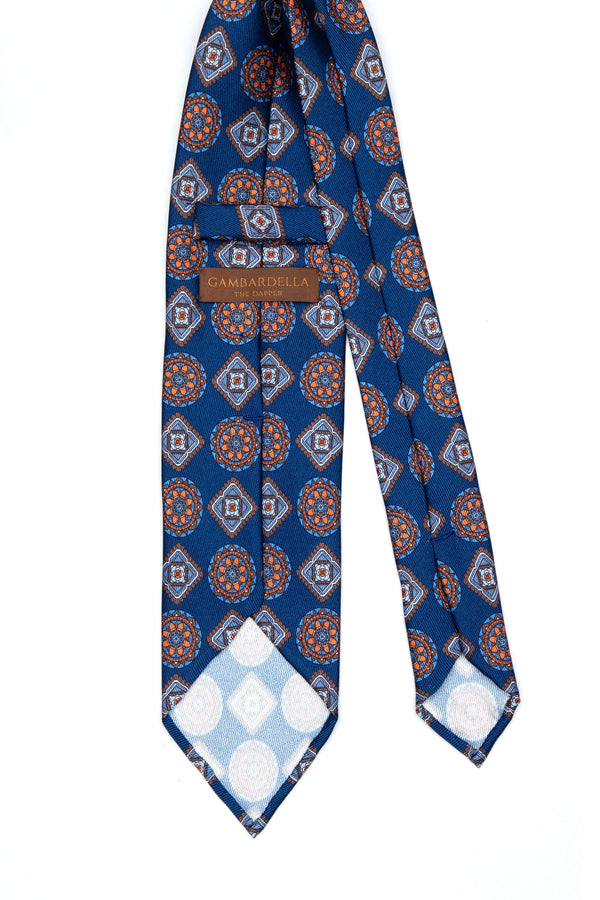 3-Fold Untipped Ravello Luxury Silk – Medallion Pattern Navy Blue