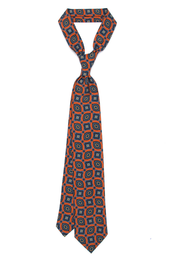 3-Fold Untipped Capua Luxury Madder Silk Tie – Medallion Orange