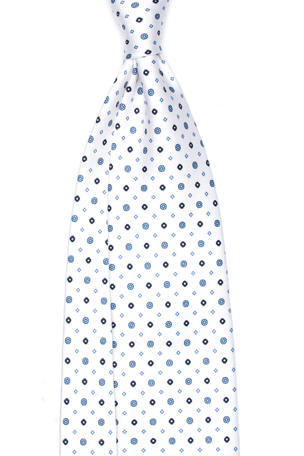 7-Fold Untipped Sforza Luxury Printed Silk -Floral Pattern White