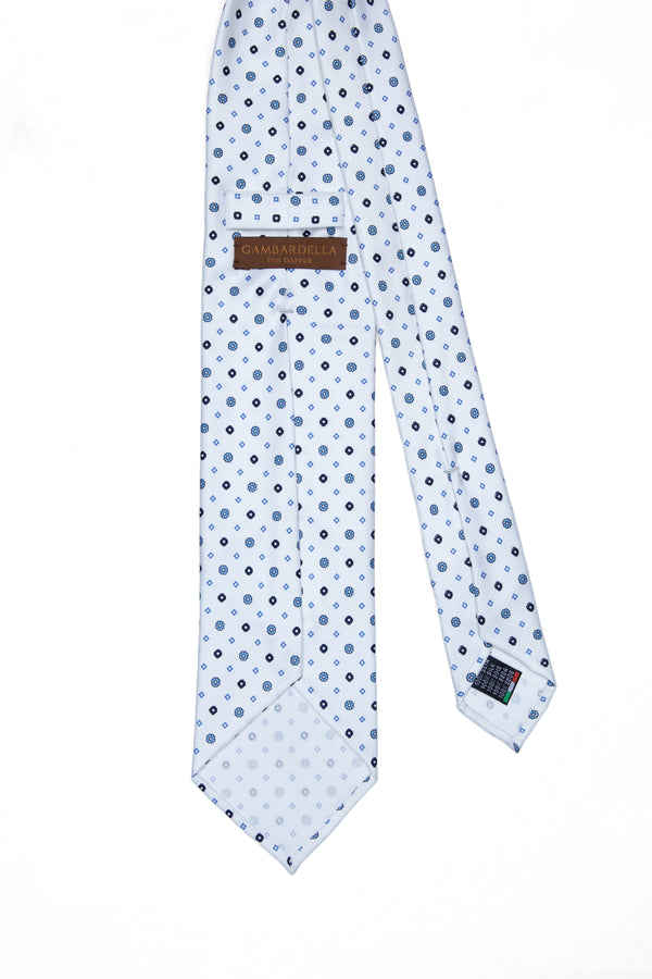 7-Fold Untipped Sforza Luxury Printed Silk -Floral Pattern White