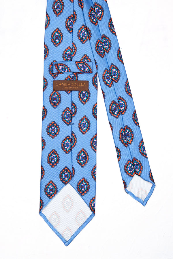 3-Fold Untipped Ravello Luxury Silk – Medallion Pattern Sky Blue
