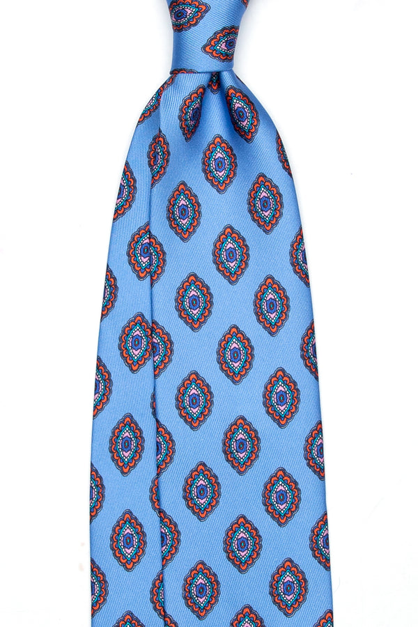 3-Fold Untipped Ravello Luxury Silk – Medallion Pattern Sky Blue