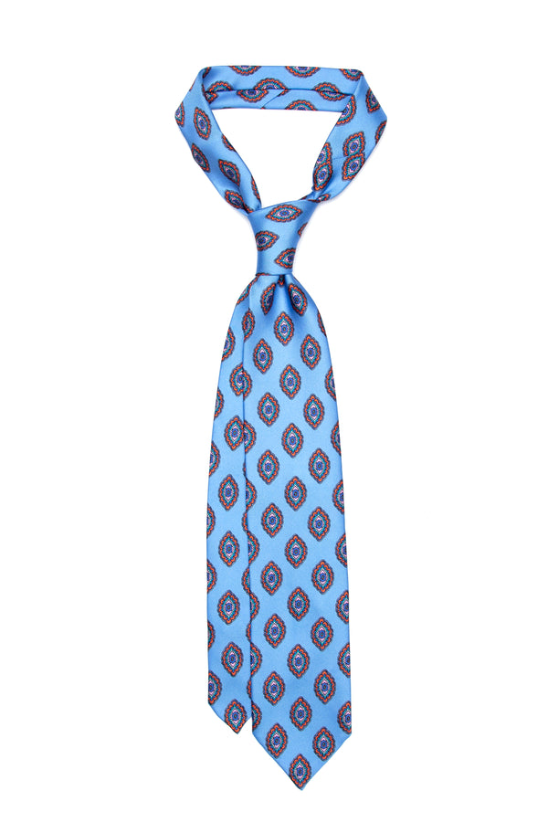 3-Fold Untipped Ravello Luxury Silk – Medallion Pattern Sky Blue
