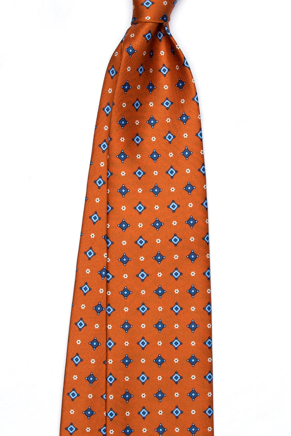7-Fold Untipped Sforza Luxury Printed Silk – Floral Pattern Orange Rust