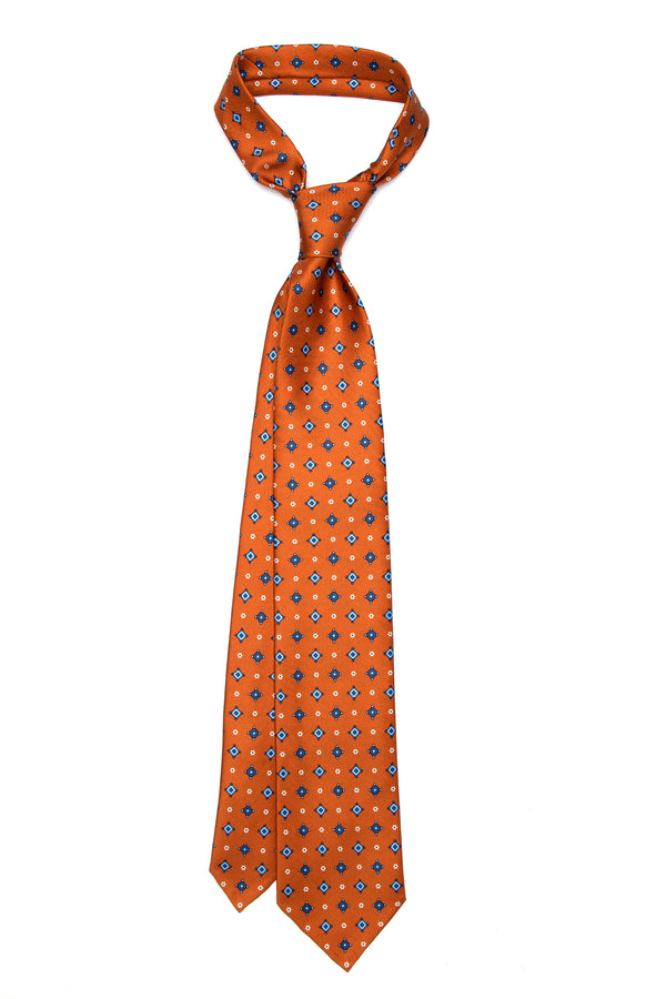 7-Fold Untipped Sforza Luxury Printed Silk – Floral Pattern Orange Rust