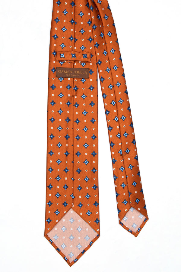 7-Fold Untipped Sforza Luxury Printed Silk – Floral Pattern Orange Rust