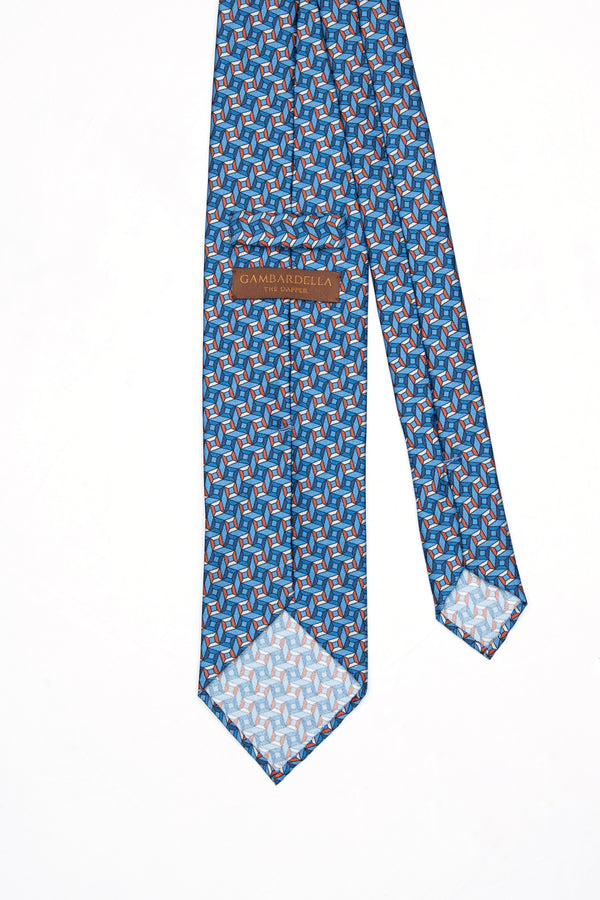 3-Fold Untipped Borbone Twill Silk – Cubic Pattern Blue