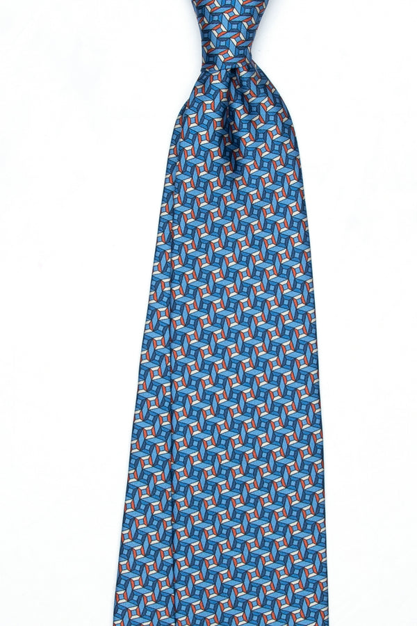 3-Fold Untipped Borbone Twill Silk – Cubic Pattern Blue