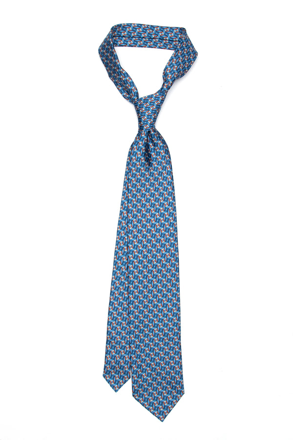 3-Fold Untipped Borbone Twill Silk – Cubic Pattern Blue