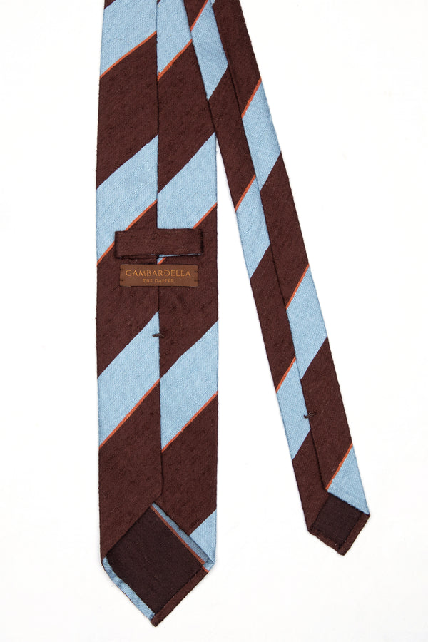 3-Fold Untipped Savoia Shantung Silk Tie – Brown/Sky Blu