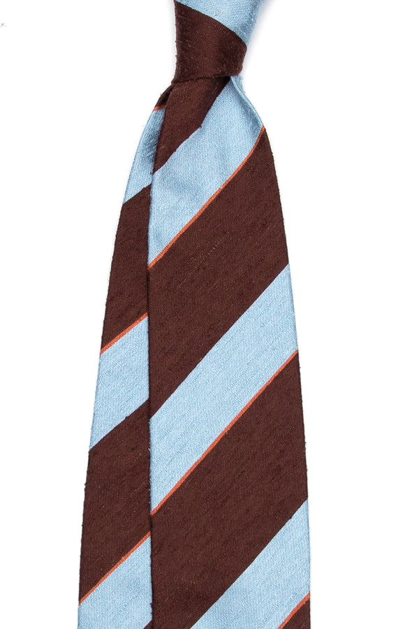 3-Fold Untipped Savoia Shantung Silk Tie – Brown/Sky Blu