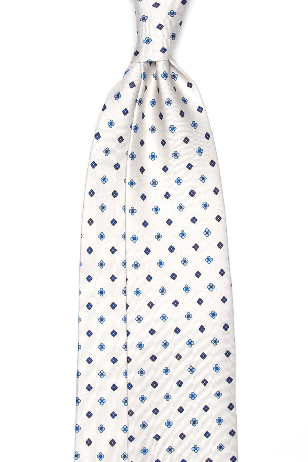 3-Fold Untipped Positano Luxury English Silk – Floral White Ivory