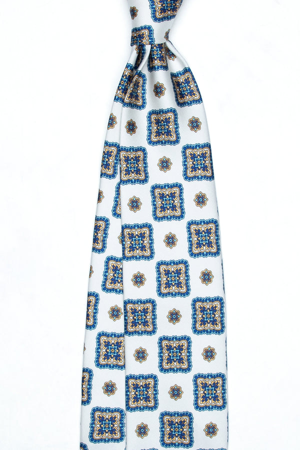 3-Fold Untipped Napoli Luxury Pure Silk Tie- White