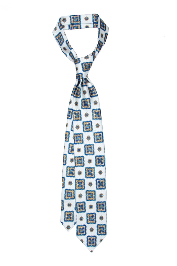 3-Fold Untipped Napoli Luxury Pure Silk Tie- White