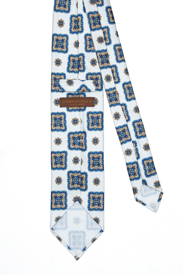 3-Fold Untipped Napoli Luxury Pure Silk Tie- White
