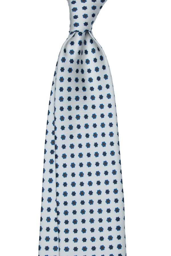 3-Fold Untipped Positano Luxury English Silk – Floral Blue/White