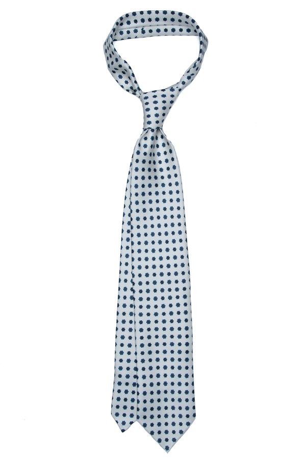 3-Fold Untipped Positano Luxury English Silk – Floral Blue/White
