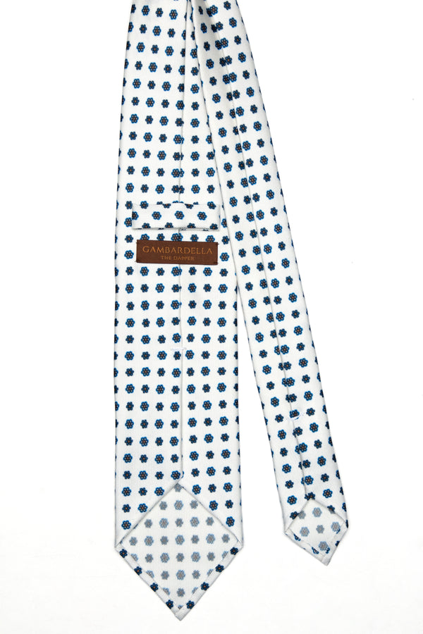 3-Fold Untipped Positano Luxury English Silk – Floral Blue/White