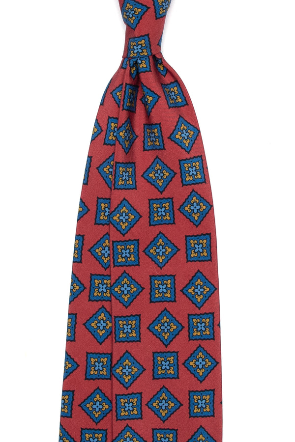 3-Fold Untipped Capua Luxury Madder Silk Tie – Medallion Red