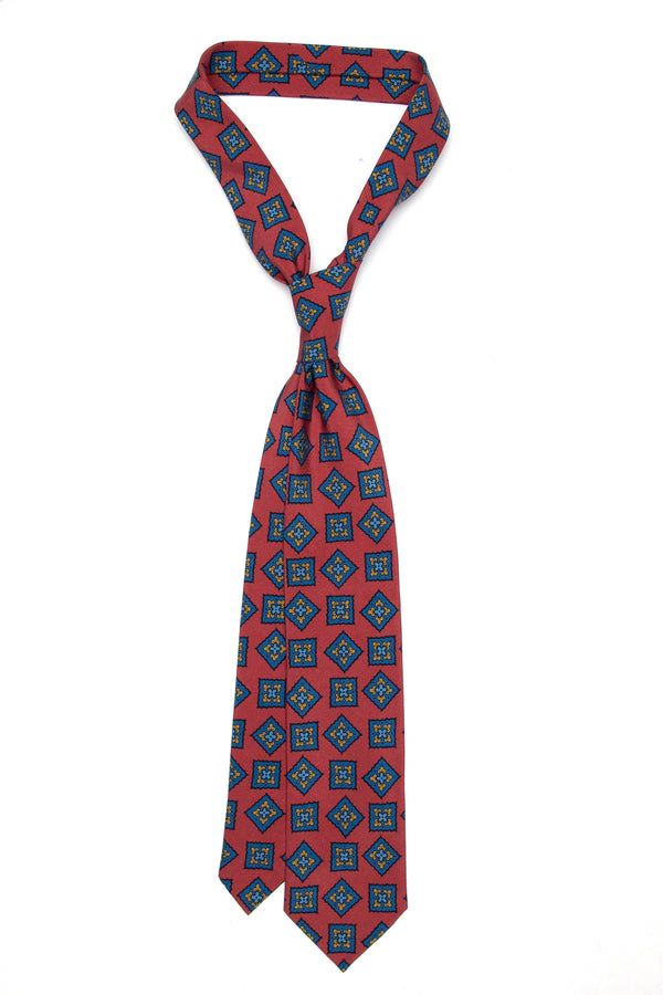 3-Fold Untipped Capua Luxury Madder Silk Tie – Medallion Red