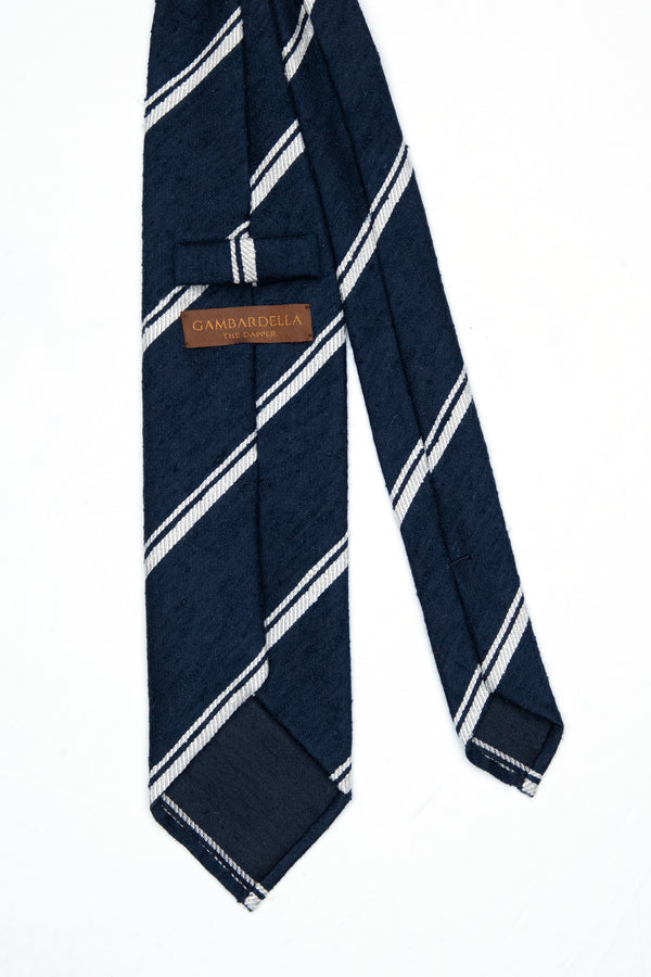 3-Fold Untipped Savoia Shantung Silk Tie - Navy Blue