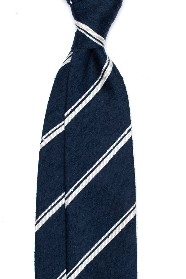 3-Fold Untipped Savoia Shantung Silk Tie - Navy Blue