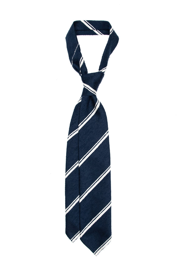 3-Fold Untipped Savoia Shantung Silk Tie - Navy Blue