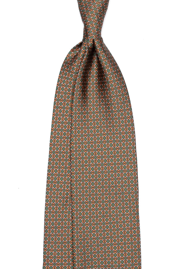 3-Fold Untipped Borbone Twill Silk – Cubic Pattern Green Olive