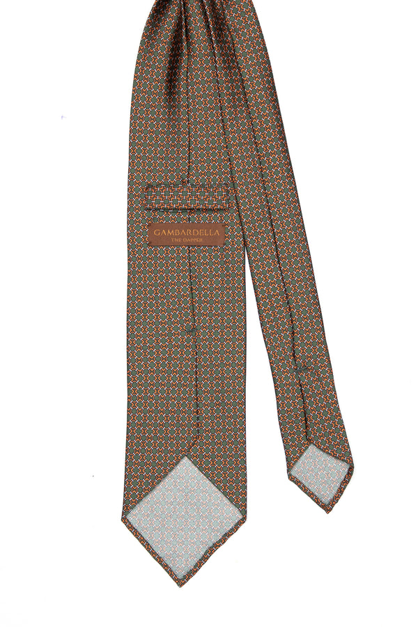 3-Fold Untipped Borbone Twill Silk – Cubic Pattern Green Olive