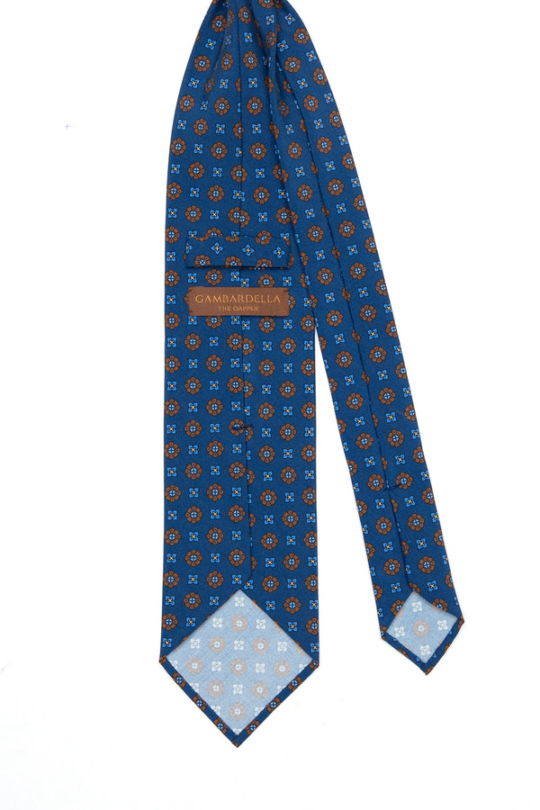 3-Fold Untipped Capua Luxury Madder Silk Tie – Floral Blue Avion