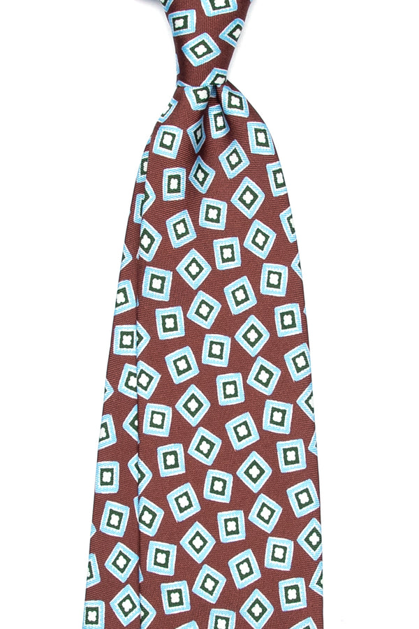 3-Fold Untipped Rada Woven Silk – Cubic Medallion Brown