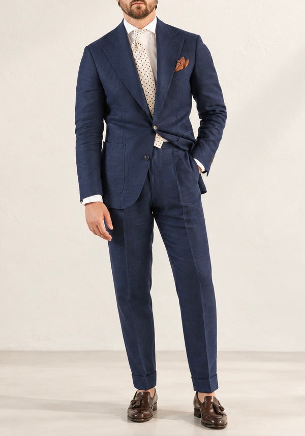 Handmade High-waist Trousers - Irish Linen Navy blue