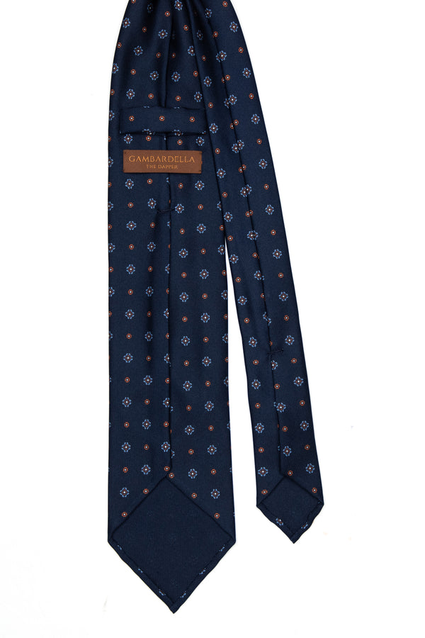 7-Fold Untipped Sforza Luxury Printed Silk –Floral Pattern Dark Blue