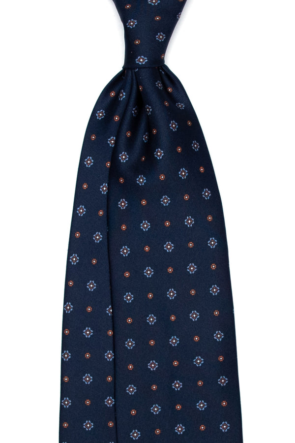 7-Fold Untipped Sforza Luxury Printed Silk –Floral Pattern Dark Blue
