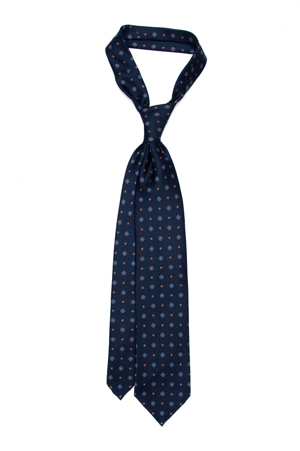 7-Fold Untipped Sforza Luxury Printed Silk –Floral Pattern Dark Blue