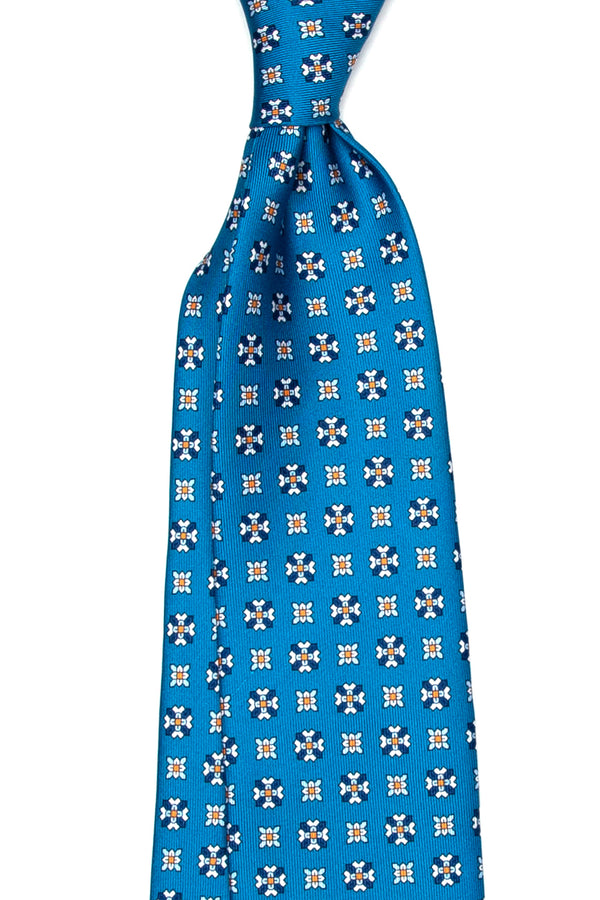 3-Fold Untipped Caracciolo Luxury English Silk – Floral Pattern Turquoise