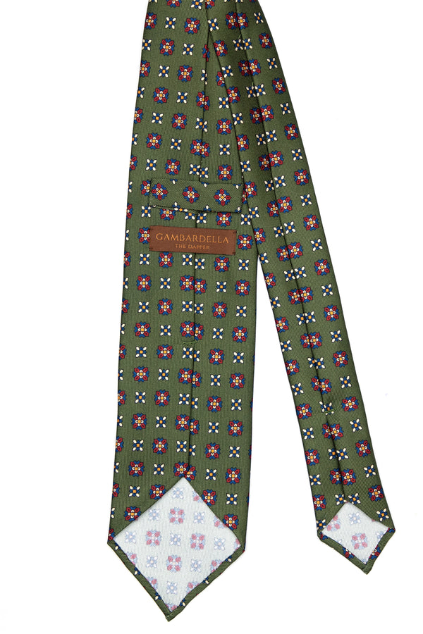 3-Fold Untipped Caracciolo Italian Silk- Floral Pattern Green