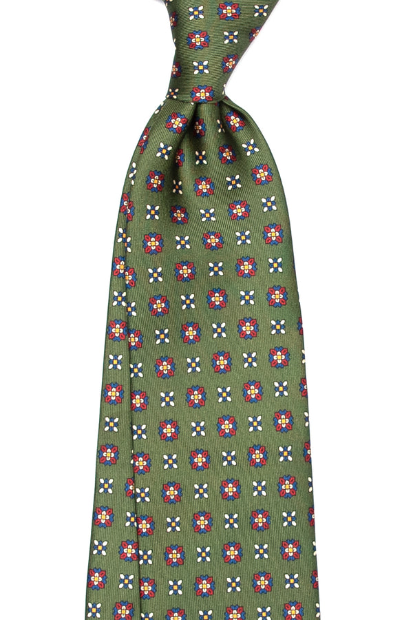 3-Fold Untipped Caracciolo Italian Silk- Floral Pattern Green