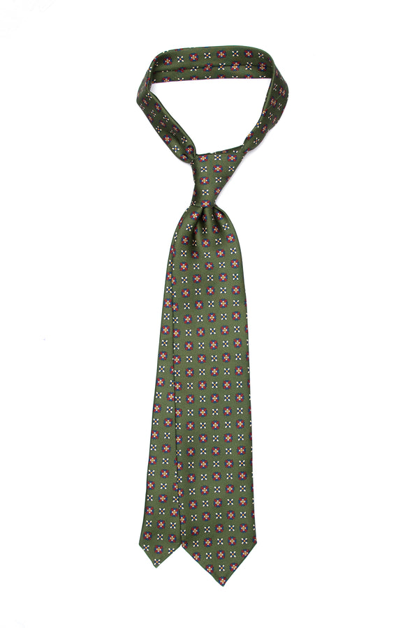 3-Fold Untipped Caracciolo Italian Silk- Floral Pattern Green
