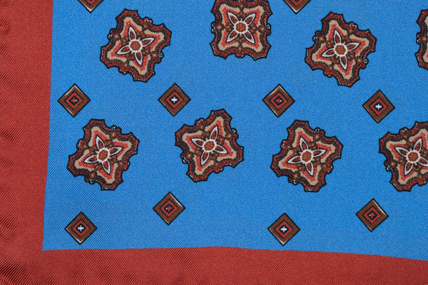 Barbarigo Luxury Silk Pocket Square –  Sky Blue/Orange