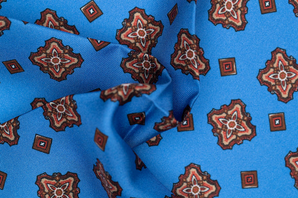 Barbarigo Luxury Silk Pocket Square –  Sky Blue/Orange