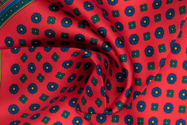 Damasco Luxury Silk Pocket Square – Green/Orange