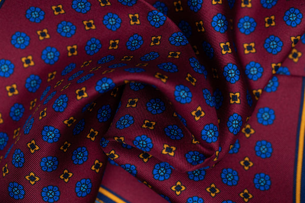 Mazequita Luxury Silk Pocket Square – Bordeaux/Blue