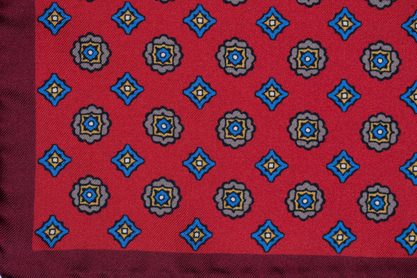 Medici Pattern Luxury Silk Pocket Square - Red