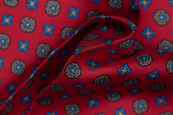 Medici Pattern Luxury Silk Pocket Square - Red