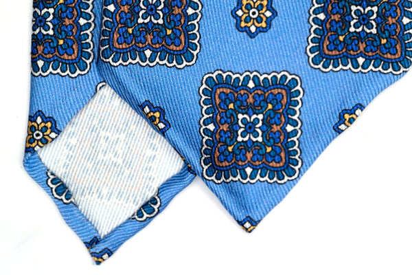 3-Fold Untipped Napoli Luxury Vintage Silk Tie- Sky Blue