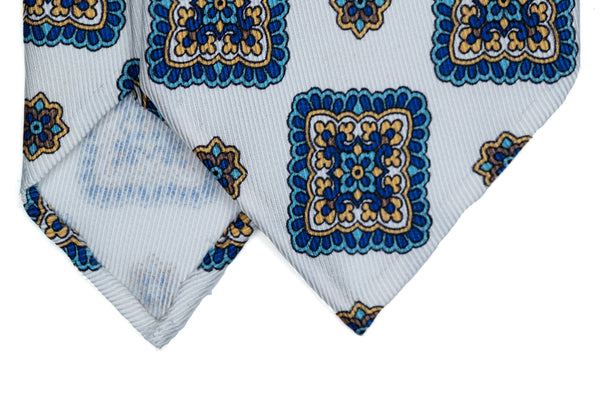 3-Fold Untipped Napoli Luxury Pure Silk Tie- White