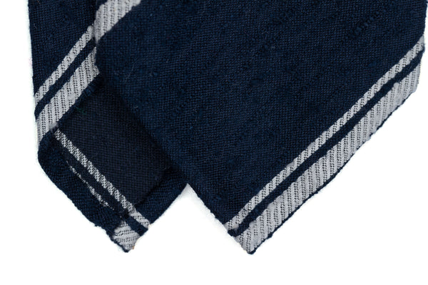 3-Fold Untipped Savoia Shantung Silk Tie - Navy Blue