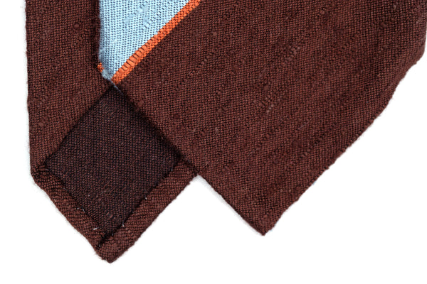 3-Fold Untipped Savoia Shantung Silk Tie – Brown/Sky Blu