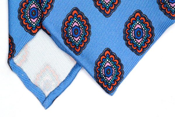 3-Fold Untipped Ravello Luxury Silk – Medallion Pattern Sky Blue